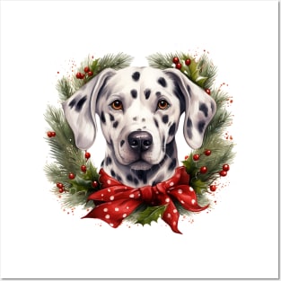 Christmas Dalmatian Dog Wreath Posters and Art